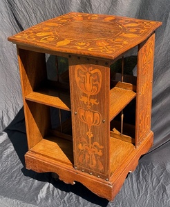Inlaid Arts & Crafts Rotating Bookcase.  Attributed to Shapland & Pettter. UK